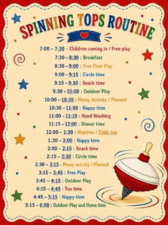 Spinning Tops Timetable