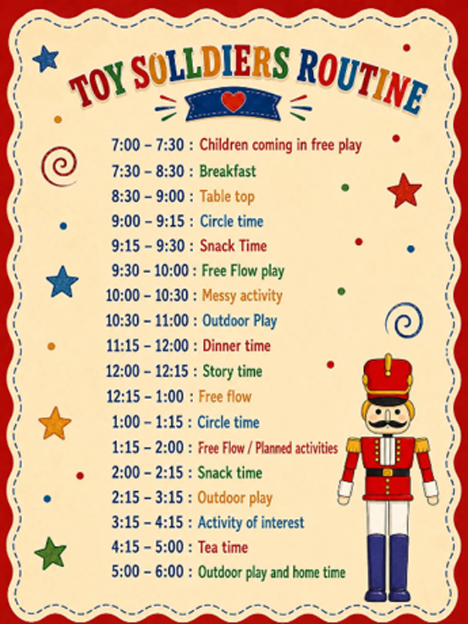 Toy Soldiers Timetable